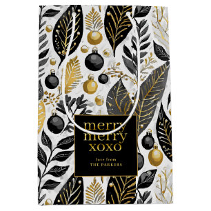 Zwart Goud Kerstmis Merry Pattern#21 ID1009 Medium Cadeauzakje
