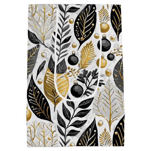 Zwart Goud Kerstmis Merry Pattern#21 ID1009 Medium Cadeauzakje (Achterkant)