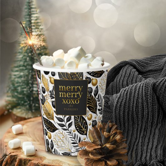 Zwart Goud Kerstmis Merry Pattern#21 ID1009 Papieren Bekers