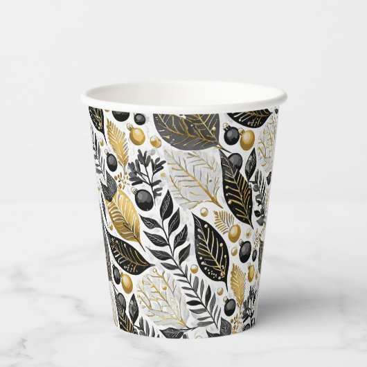 Zwart Goud Kerstmis Merry Pattern#21 ID1009 Papieren Bekers (Achterkant)