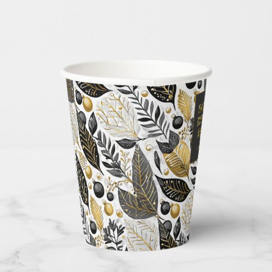 Zwart Goud Kerstmis Merry Pattern#21 ID1009 Papieren Bekers (Rechts)