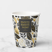 Zwart Goud Kerstmis Merry Pattern#21 ID1009 Papieren Bekers (Voorkant)