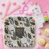 Zwart Goud Kerstmis Merry Pattern#21 ID1009 Papieren Bordje (Feest)