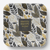 Zwart Goud Kerstmis Merry Pattern#21 ID1009 Papieren Bordje (Voorkant)