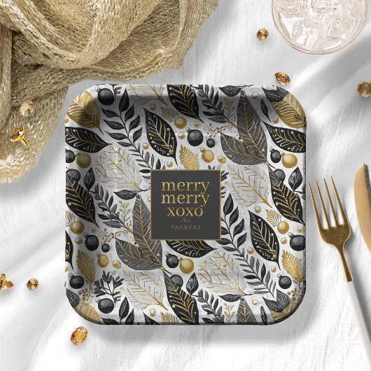 Zwart Goud Kerstmis Merry Pattern#21 ID1009 Papieren Bordje