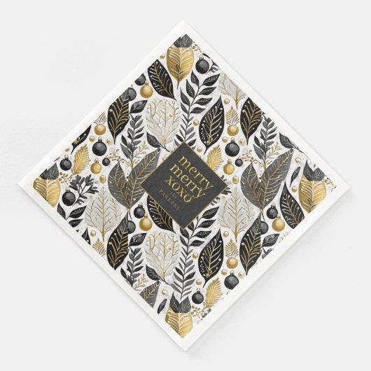 Zwart Goud Kerstmis Merry Pattern#21 ID1009 Servet (Hoek)