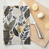 Zwart Goud Kerstmis Merry Pattern#21 ID1009 Theedoek (Quarter Fold)