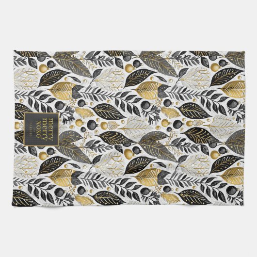 Zwart Goud Kerstmis Merry Pattern#21 ID1009 Theedoek (Horizontaal)