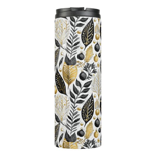 Zwart Goud Kerstmis Merry Pattern#21 ID1009 Thermosbeker (Achterkant)