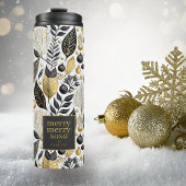 Zwart Goud Kerstmis Merry Pattern#21 ID1009 Thermosbeker