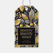 Zwart Goud Kerstmis Merry Pattern#22 ID1009 Cadeaulabel (Voorkant)