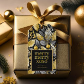 Zwart Goud Kerstmis Merry Pattern#22 ID1009 Cadeaulabel