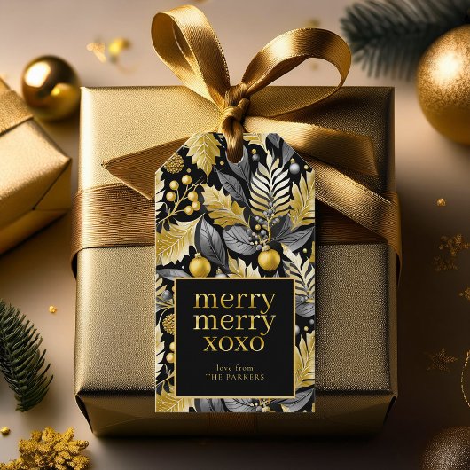 Zwart Goud Kerstmis Merry Pattern#22 ID1009 Cadeaulabel