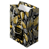 Zwart Goud Kerstmis Merry Pattern#22 ID1009 Medium Cadeauzakje (Voorkant Gekanteld)