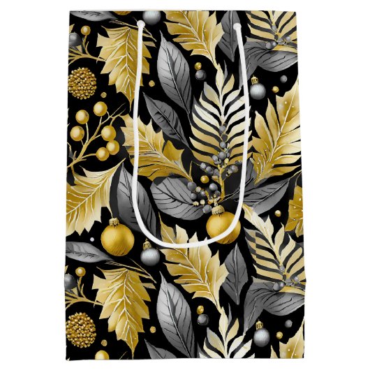 Zwart Goud Kerstmis Merry Pattern#22 ID1009 Medium Cadeauzakje (Achterkant)