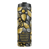 Zwart Goud Kerstmis Merry Pattern#22 ID1009 Thermosbeker (Voorkant)