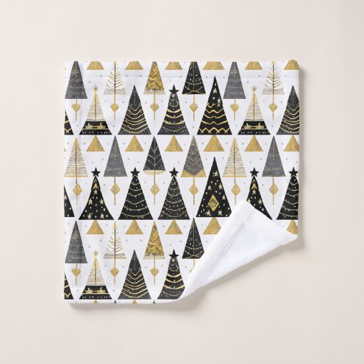 Zwart Goud Kerstmis Merry Pattern#25 ID1009 Bad Handdoek (Wasdoekje)