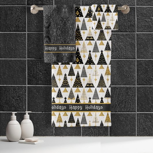 Zwart Goud Kerstmis Merry Pattern#25 ID1009 Bad Handdoek