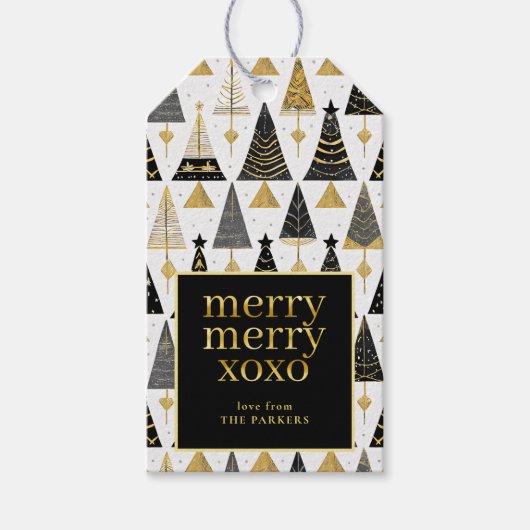 Zwart Goud Kerstmis Merry Pattern#25 ID1009 Cadeaulabel (Voorkant)