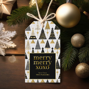 Zwart Goud Kerstmis Merry Pattern#25 ID1009 Cadeaulabel