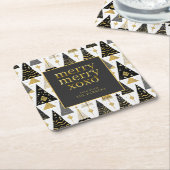 Zwart Goud Kerstmis Merry Pattern#25 ID1009 Kartonnen Onderzetters (Schuin)
