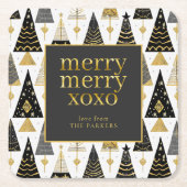 Zwart Goud Kerstmis Merry Pattern#25 ID1009 Kartonnen Onderzetters (Voorkant)
