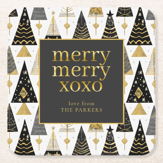 Zwart Goud Kerstmis Merry Pattern#25 ID1009 Kartonnen Onderzetters (Voorkant)