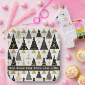 Zwart Goud Kerstmis Merry Pattern#25 ID1009 Papieren Bordje (Feest)