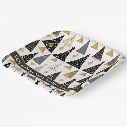 Zwart Goud Kerstmis Merry Pattern#25 ID1009 Papieren Bordje (Gebogen)