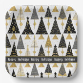 Zwart Goud Kerstmis Merry Pattern#25 ID1009 Papieren Bordje (Voorkant)