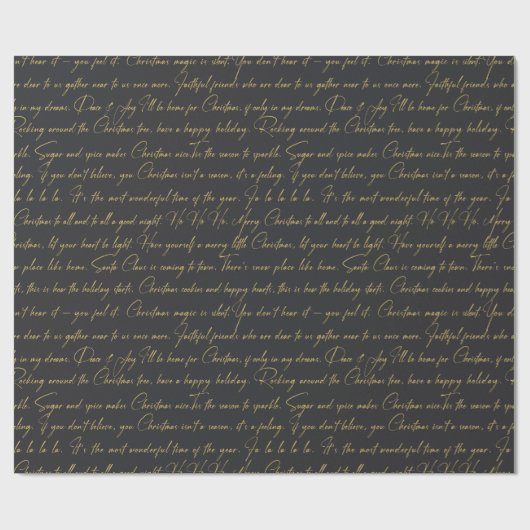 Zwart Goud Kerstmis Typografie Patroon#36 ID1009 Cadeaupapier (Vlak)