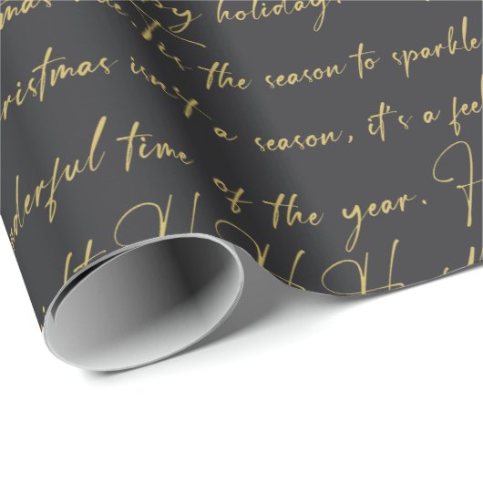 Zwart Goud Kerstmis Typografie Patroon#36 ID1009 Cadeaupapier (Rol Hoek)