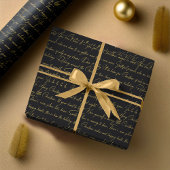 Zwart Goud Kerstmis Typografie Patroon#36 ID1009 Cadeaupapier