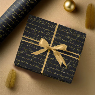 Zwart Goud Kerstmis Typografie Patroon#36 ID1009 Cadeaupapier