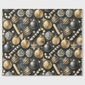 Zwart Goud Kerstmispatroon#12 ID1009 Cadeaupapier (Vlak)