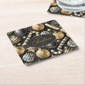 Zwart Goud Kerstmispatroon#12 ID1009 Kartonnen Onderzetters (Schuin)