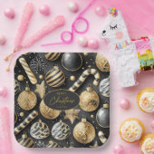 Zwart Goud Kerstmispatroon#12 ID1009 Papieren Bordje (Feest)