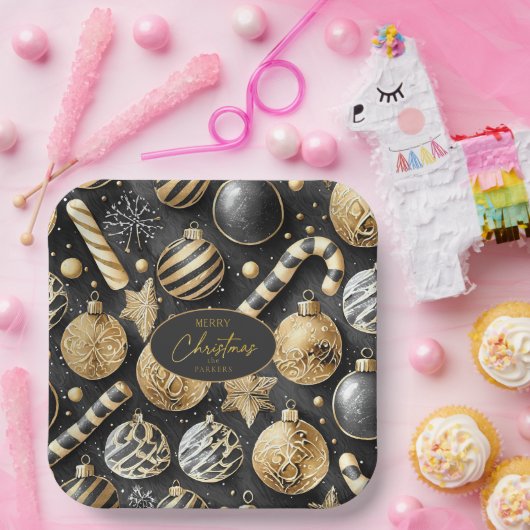 Zwart Goud Kerstmispatroon#12 ID1009 Papieren Bordje (Feest)