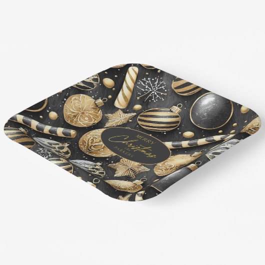 Zwart Goud Kerstmispatroon#12 ID1009 Papieren Bordje (Gebogen)