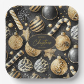 Zwart Goud Kerstmispatroon#12 ID1009 Papieren Bordje (Voorkant)