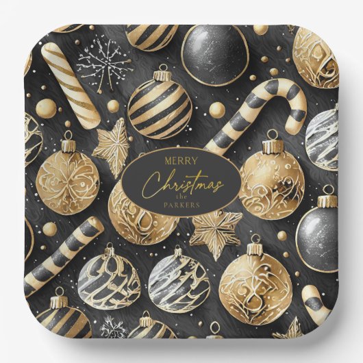 Zwart Goud Kerstmispatroon#12 ID1009 Papieren Bordje (Voorkant)