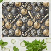 Zwart Goud Kerstmispatroon#12 ID1009 Theedoek (Gevouwen)