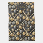 Zwart Goud Kerstmispatroon#12 ID1009 Theedoek (Verticaal)