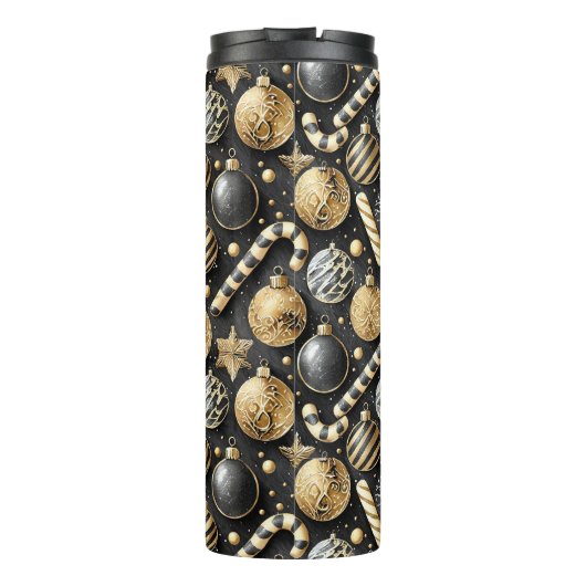 Zwart Goud Kerstmispatroon#12 ID1009 Thermosbeker (Achterkant)