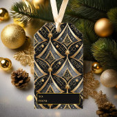 Zwart Goud Kerstmispatroon#15 ID1009 Cadeaulabel