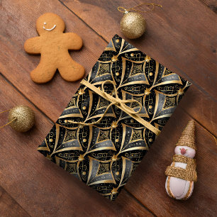 Zwart Goud Kerstmispatroon#15 ID1009 Cadeaupapier