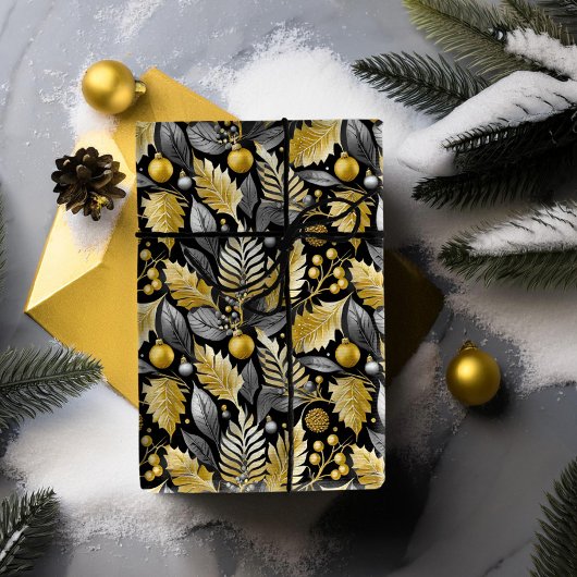 Zwart Goud Kerstmispatroon#22 ID1009 Cadeaupapier
