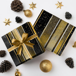 Zwart Goud Kerstmispatroon#27 ID1009 Cadeaupapier