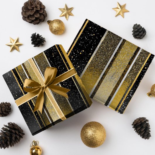 Zwart Goud Kerstmispatroon#27 ID1009 Cadeaupapier