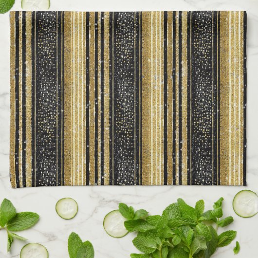 Zwart Goud Kerstmispatroon#28 ID1009 Theedoek (Gevouwen)